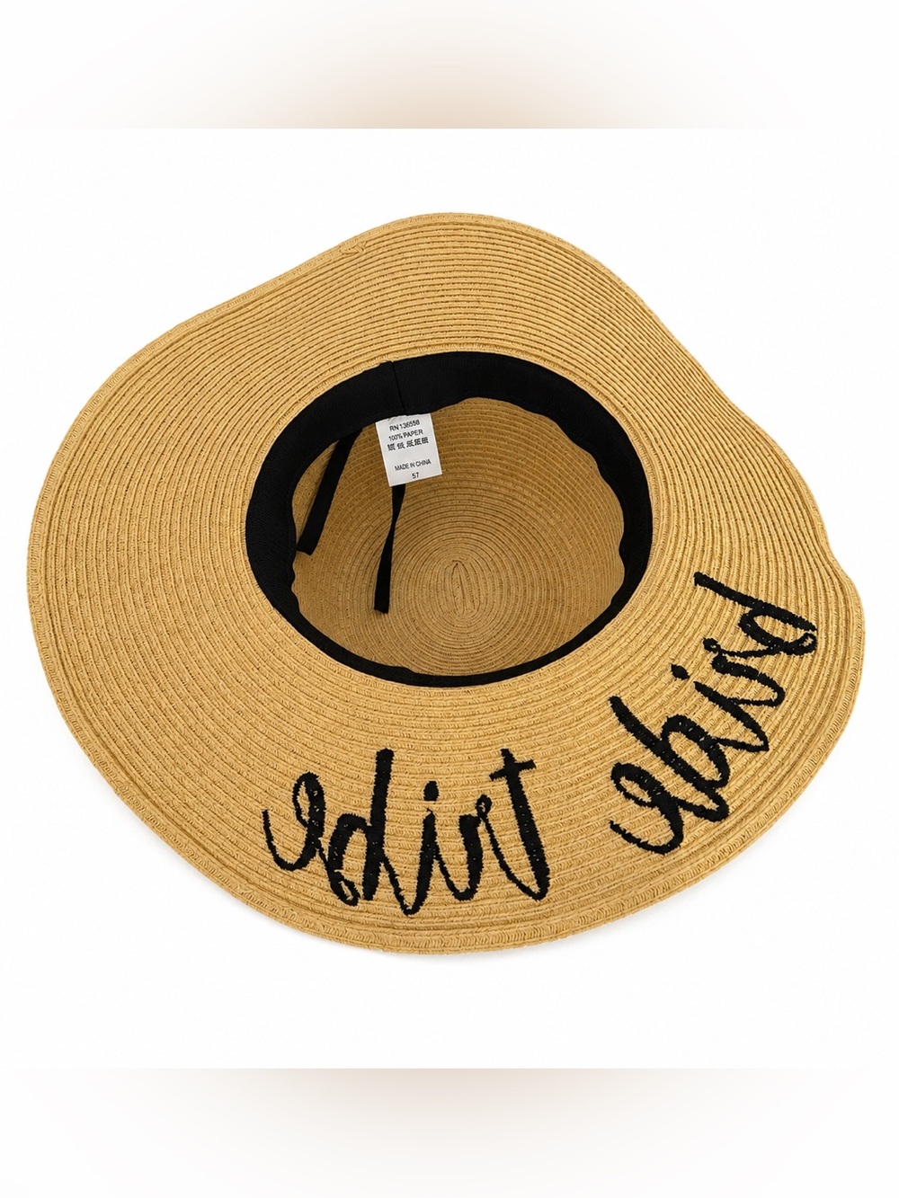 Bride Tribe Wide Brim Straw Sun Hat One Size Tan Black Ribbon Beach Resort NWT - Picture 5 of 9